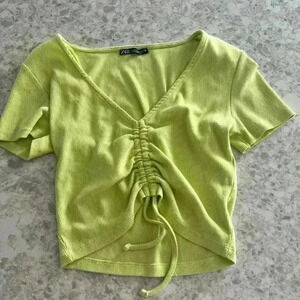 Zara Women's Neon Green Ruched Crop Top